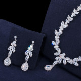 T0145 Korean Edition Noble and Elegant Bridal Jewelry High end AAA Zircon Necklace Earrings Bracelet Three piece Set