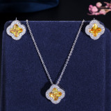 Korean version micro inlaid zircon pendant, clover necklace, lucky grass necklace, earrings, earrings wholesale