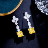 Light luxury temperament, design sense, yellow diamond square earrings, super immortal, simple and niche Instagram style earrings, ear accessories factory
