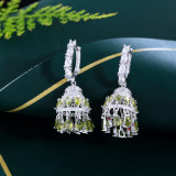 European and American heavy industry light luxury retro palace style zircon earrings with full diamond tassel wind chime hollow ear jewelry