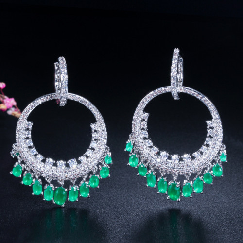 European and American popular jewelry large circle full diamond tassel earrings, copper plated platinum zircon women's earrings manufacturer wholesale