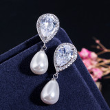 KI0083 Japanese and Korean Literature and Art Fresh Set with Zircon Water Drop Pearl Pendant Earrings, Two Piece Set, Factory Direct Sales
