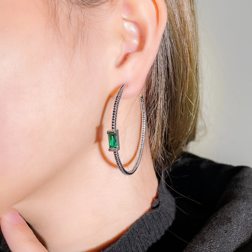S925 Silver Needle Instagram Blogger's Same Grandmother Emerald Set Diamond Big Ring Earrings Trendy Women's Popular Earrings
