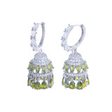 European and American heavy industry light luxury retro palace style zircon earrings with full diamond tassel wind chime hollow ear jewelry