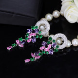 New Multi Color Flower Ring Series Earrings Customized AAA Zircon Shining Gloss Set with Diamond Earrings Wholesale