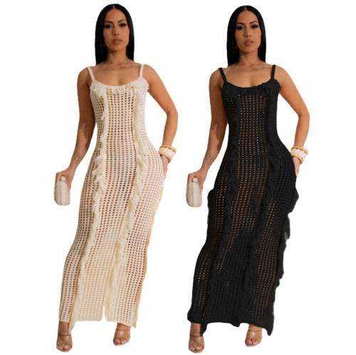 AJ4451 European and American Women's Dress Fashion Sunscreen Cover Up Beach Long Dress Knitted Dress