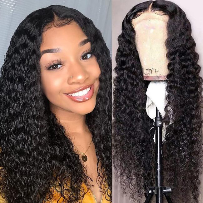 4×4 deep wave lace frontal wig human hair wigs pre plucked