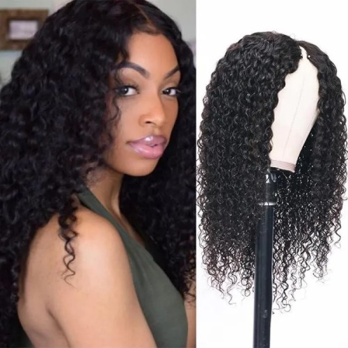 Jerry Curly  V Part Wig Human Hair Natural Color wigs