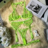 Cross border hot selling sexy temptation mesh heavy industry embroidery bra set