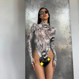 Tie dyed sexy lingerie jumpsuit, tie dyed European and American sexy tight fitting outerwear bodysuit