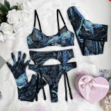 European and American Instagram Tie Dyed Sexy Underwear 5-piece Set New Tie Dyed Sexy Underwear Set