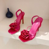 Fairy style slim heel sandals, summer new fashionable flower square toe strap with skirt and high heels