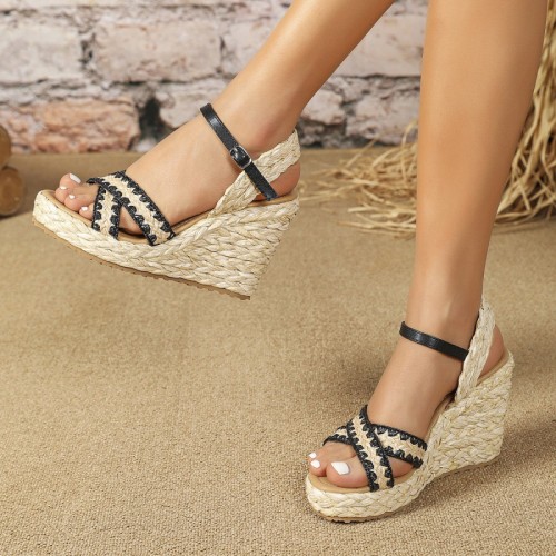 New Fashion Color Block Design Waterproof Platform Sandals with One Button, Casual Party, Banquet Women's High Top Sandals