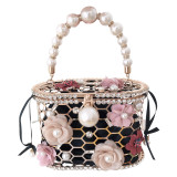 Pearl Handheld Bag Women's Fashion Ladies Metal Summer New diagonal cross flower niche design bucket bag