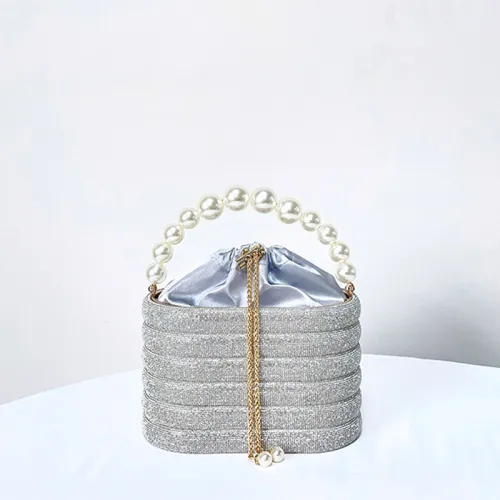 New Pearl Evening Bag Large Capacity Diamond Inlaid Diagonal Straddle Women's Chain Handheld Bag