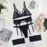 19 Color European and American Cross border Amazon Women's Fishing Net Perspective Lace Sexy and Fun Gathering Three Piece Set XS-3XL