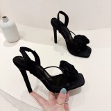 Fairy style slim heel sandals, summer new fashionable flower square toe strap with skirt and high heels