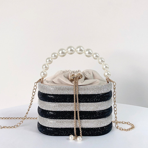 New Pearl Evening Bag Large Capacity Diamond Inlaid Diagonal Straddle Women's Chain Handheld Bag
