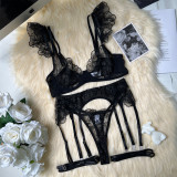 Cross border hot selling sexy temptation mesh heavy industry embroidery bra set
