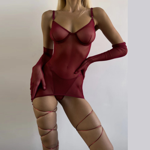 Russian New Sexy Temptation Mesh Strap Dress Wearing Bra Set
