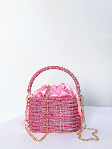 New banquet bag with diamond inlay, high-end color bucket bag, large capacity handbag for women