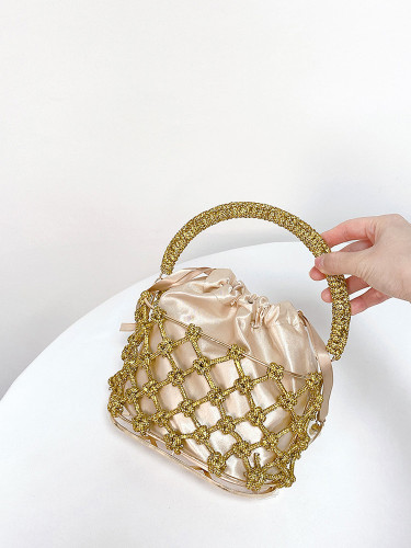 Skin tone diamond inlaid dinner bag, women's handbag, large capacity, European and American high-end feel, bucket bun, mother bag