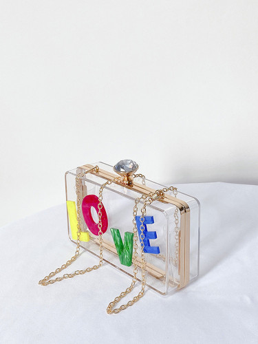 Acrylic handbag women's chain transparent dinner bag letter printed handbag women's