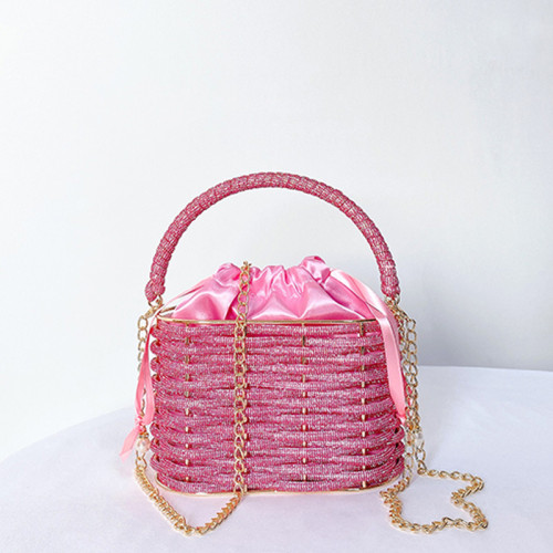 New banquet bag with diamond inlay, high-end color bucket bag, large capacity handbag for women