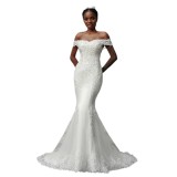 New Foreign Trade Wedding Dress African Mermaid One Shoulder Series Back Lacing Slim Fit
