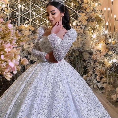 New African Bride Wedding Dress Beaded Vintage Lace High Waist Elegance Long Sleeve Lace Strap Tail French Forest Style