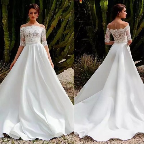 Light Wedding Dress New Bride Wedding Dress for Foreign Trade in Europe and America Satin Forest Elegant High Waist Slim Fit Lace Wedding Dress