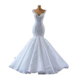 African Bride Mermaid Wedding Dress Vintage Lace V-neck Open Back One Shoulder Fishtail Dress Wholesale