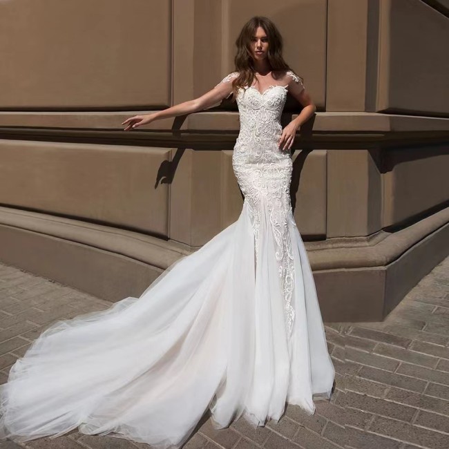 New Foreign Trade Wedding Dress African Mermaid One Shoulder Series Back Lacing Slim Fit Bridal Wedding Dress