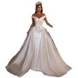 New Amazon Wedding Dress Sexy and Elegant Trailing White Bridal Evening Dress Fish Tail Detachable Dress