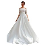 Light Wedding Dress New Bride Wedding Dress for Foreign Trade in Europe and America Satin Forest Elegant High Waist Slim Fit Lace Wedding Dress