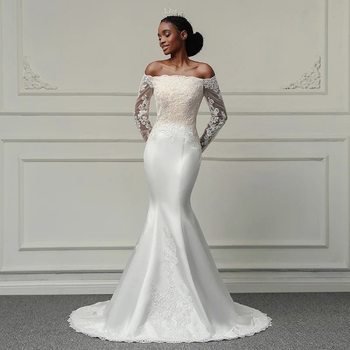 New Foreign Trade Wedding Dress, African Mermaid One Shoulder Series, Back Lace Tie, Slim Fit, Retro Lace Skirt