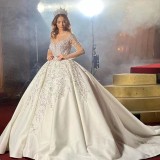 New Foreign Trade Wedding Dress African Bride Beaded Embroidered Lace Long High Waist Tail Elegant Wedding Dress