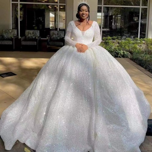 New African Bride Wedding Dress Beaded Vintage Lace High Waist Elegance Long Sleeve Lace Strap Tail French Forest Style