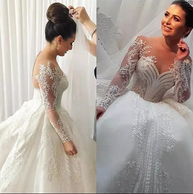 Amazon's New Round Neck Vintage Lace High Waist Princess Dress Wedding Dress Bridal Wedding Dress