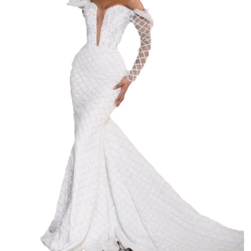 New Foreign Trade Wedding Dress Mermaid Slim Fit Long Sleeve Mesh Lace Bridal Wedding Dress