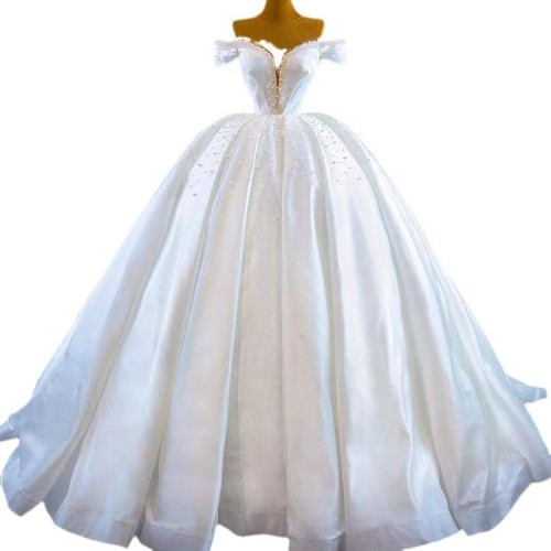 New African Foreign Trade Wedding Dress Women's Elegant Satin Style Tailed One Shoulder High Waist Bridal Wedding Dress