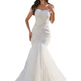 New Amazon Mermaid Wedding Dress Slim Fit One Shoulder Long Lace Tied Fishtail Wedding Dress