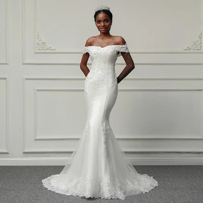 New Foreign Trade Wedding Dress African Mermaid One Shoulder Series Back Lacing Slim Fit