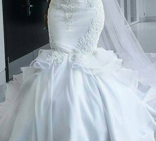 Wedding Dress Sexy Fishtail Wedding Dress One Shoulder Water Dissolved Lace Wedding Dress Fishtail Trailing Wedding Dress