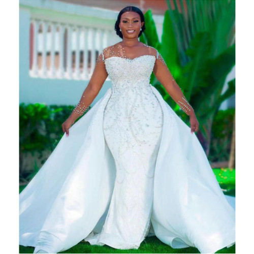 New Foreign Trade Wedding Dress African Mermaid Detachable Tail Wedding Dress Fish Tail Slim Fit High Waist Dress