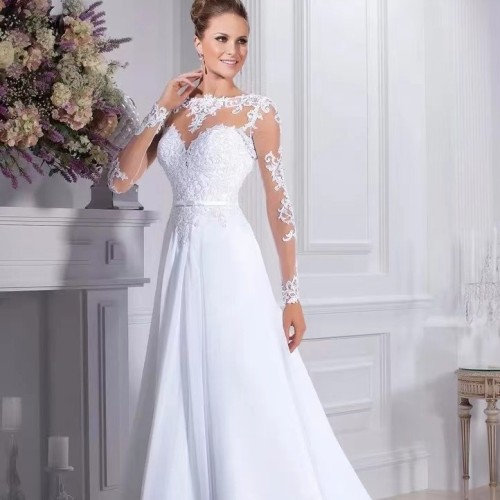 European and American New Wedding Dress Mermaid Retro Lace Slim Fit Temperament Beige White Wedding Dress Wholesale