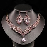 Bride's two-piece jewelry set versatile necklace set exaggerated alloy rhinestones earrings necklace for women