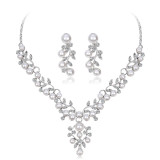 Bride necklace earrings set rhinestone necklace wedding jewelry wedding dress accessories