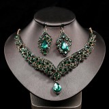 Bride's two-piece jewelry set versatile necklace set exaggerated alloy rhinestones earrings necklace for women