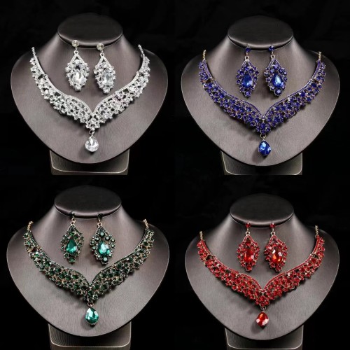 Bride's two-piece jewelry set versatile necklace set exaggerated alloy rhinestones earrings necklace for women